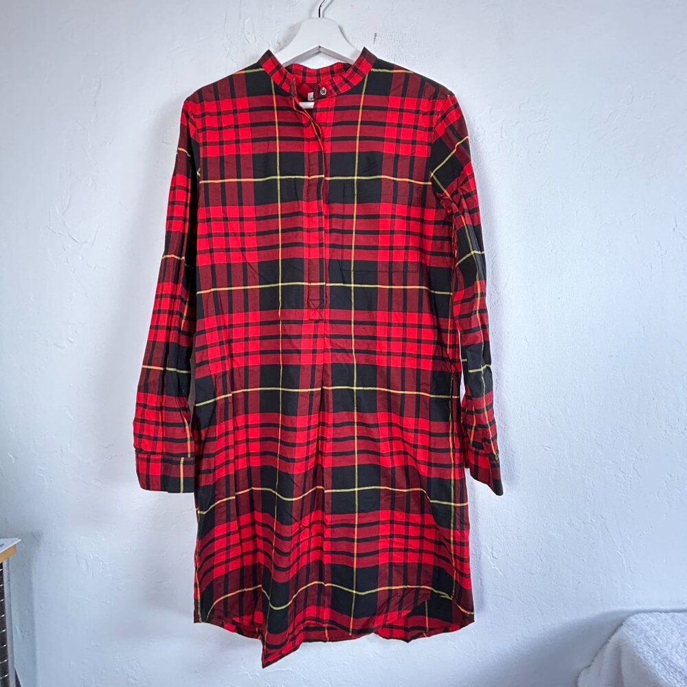 L.L. Bean Signature Red Black Plaid Flannel Tunic Dress Medium Long Sleeve NWOT